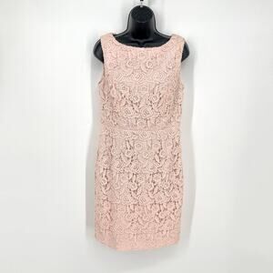 Talbots Petites Sleeveless Floral Crochet Lace Dress Womens Sz 8P Pink Lined